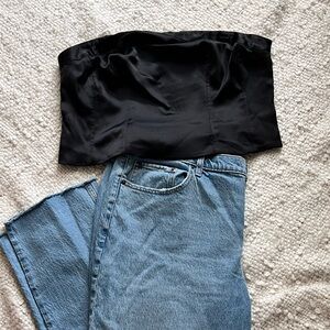 Elegant Black Satin Bustier Top